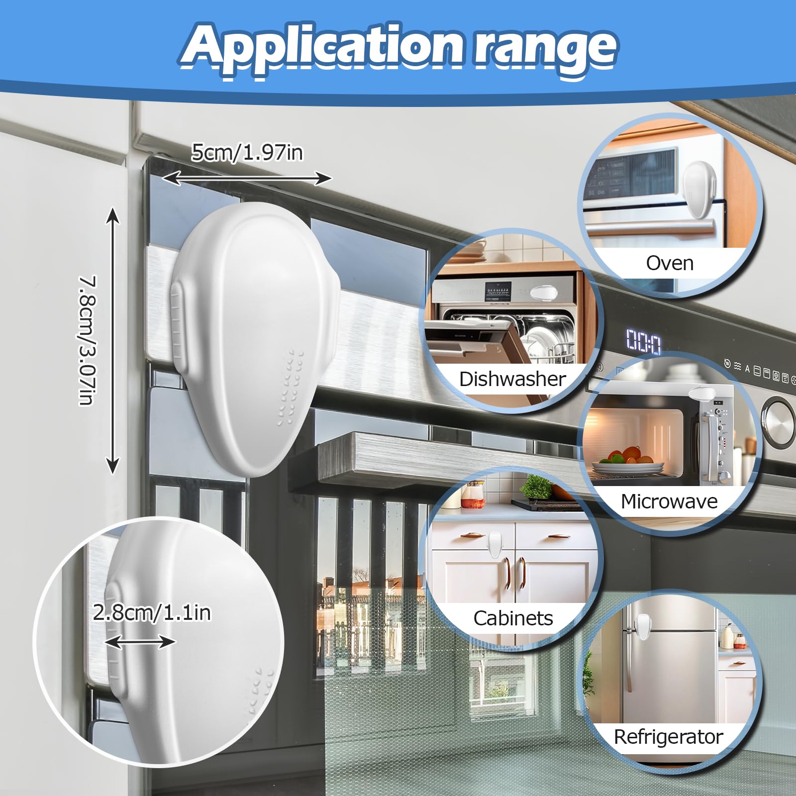 MCOTOP oven lock adhesive tape application demonstrating tool-free setup.