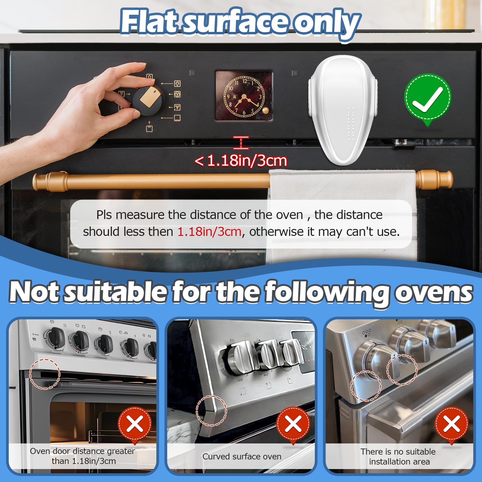 MCOTOP oven lock installed on flat oven door showing snug fit.