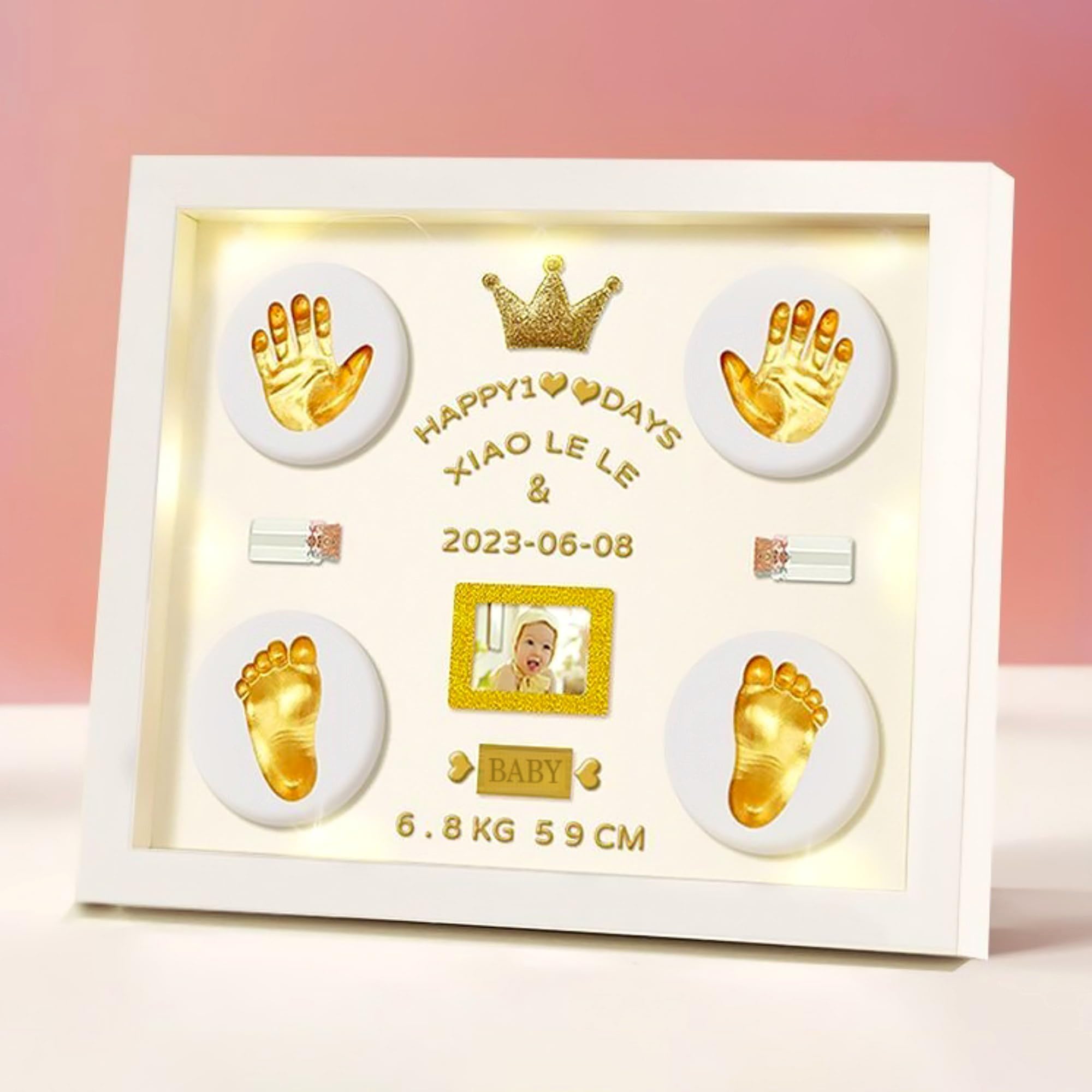 MCstars baby handprint frame with gold lettering for nursery keepsake