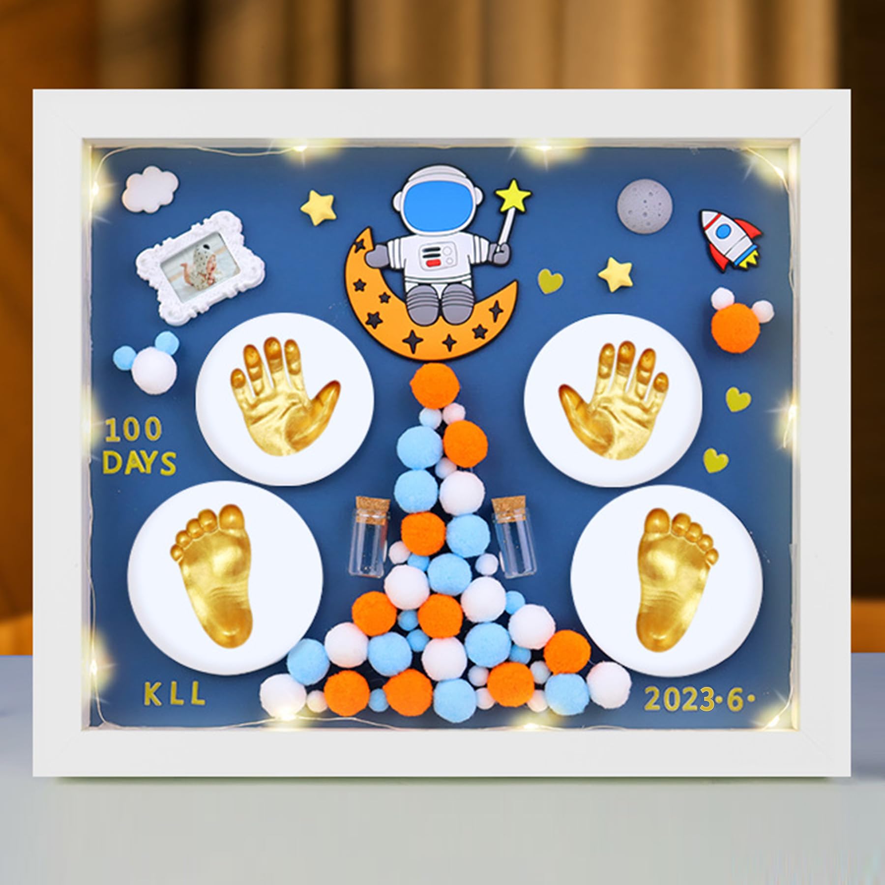 MCstars baby handprints and footprints frame front view for keepsake display