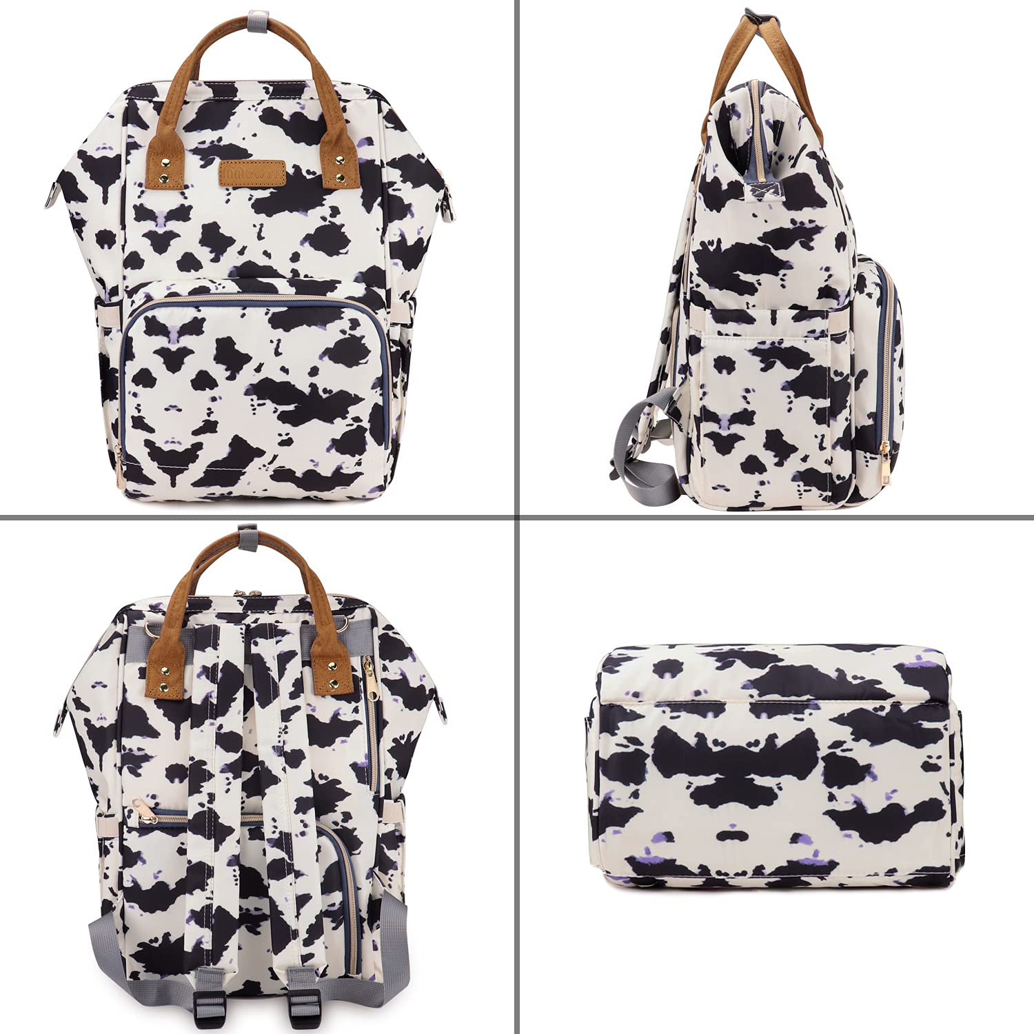 MCWTH cow-print diaper bag bottom EVA pad for easy cleaning and stable resting.