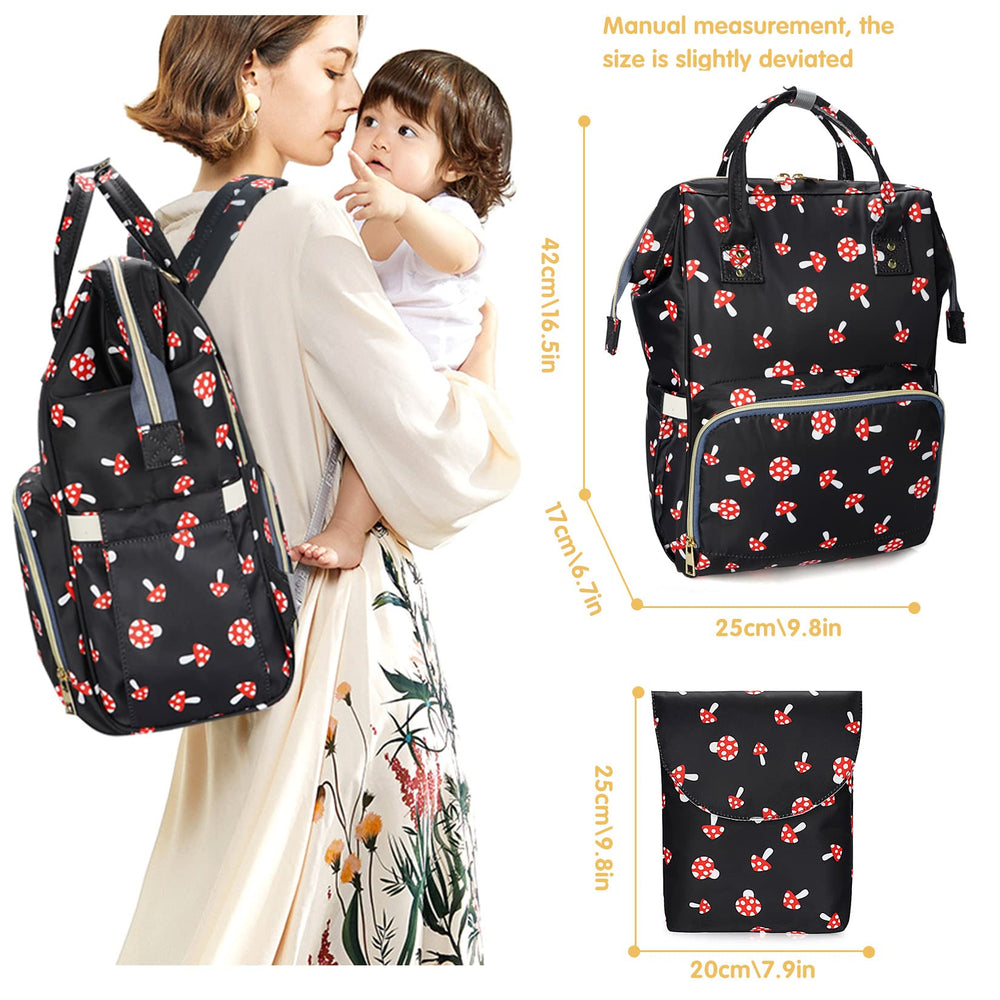 MCWTH Mushroom Diaper Bag Backpack open-design shows quick-access organization for on-the-go parents.