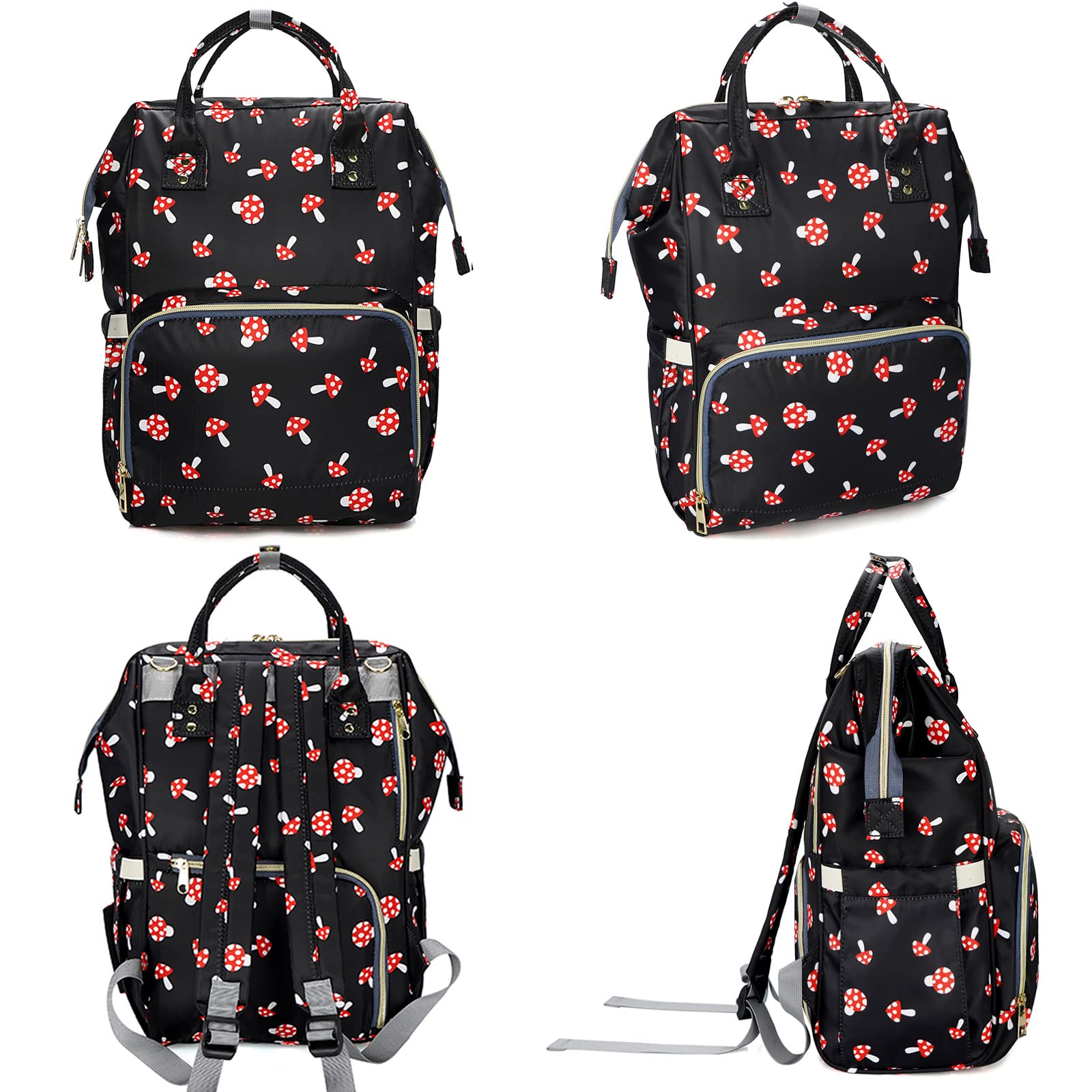 MCWTH Mushroom Diaper Bag Backpack stroller-straps keep it hands-free in shopping.
