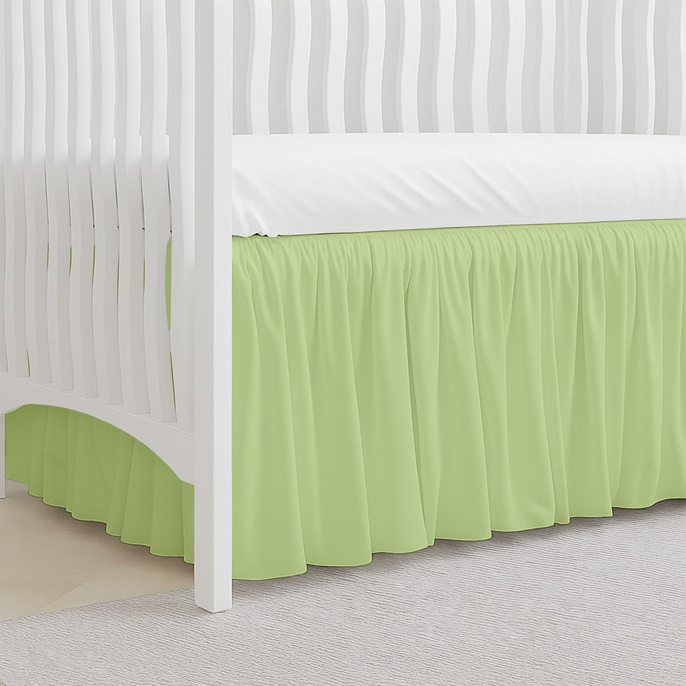 MD Home Decore crib skirt split corners ease placement around posts.