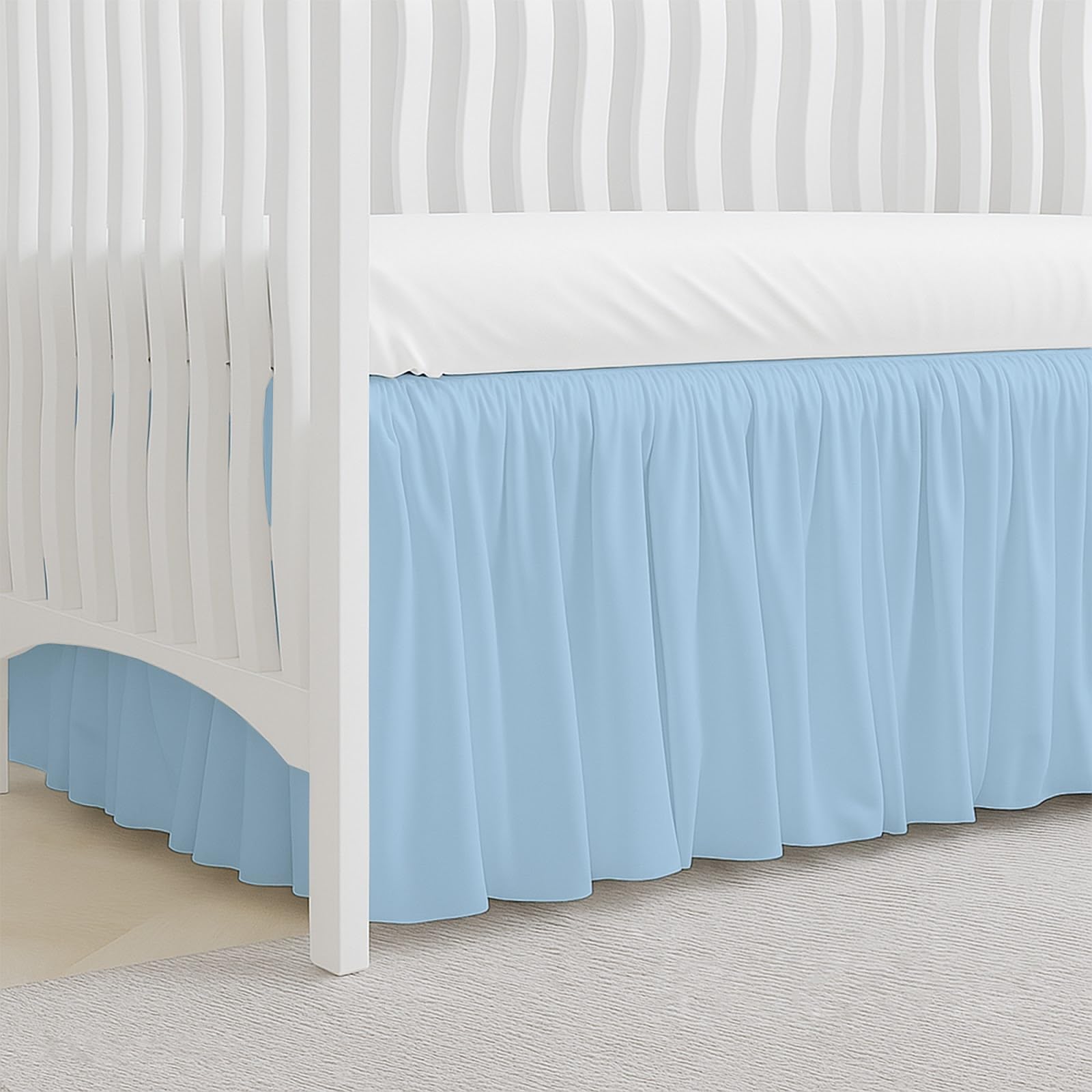 MD Home Decore crib skirt split corners enable easy placement around posts