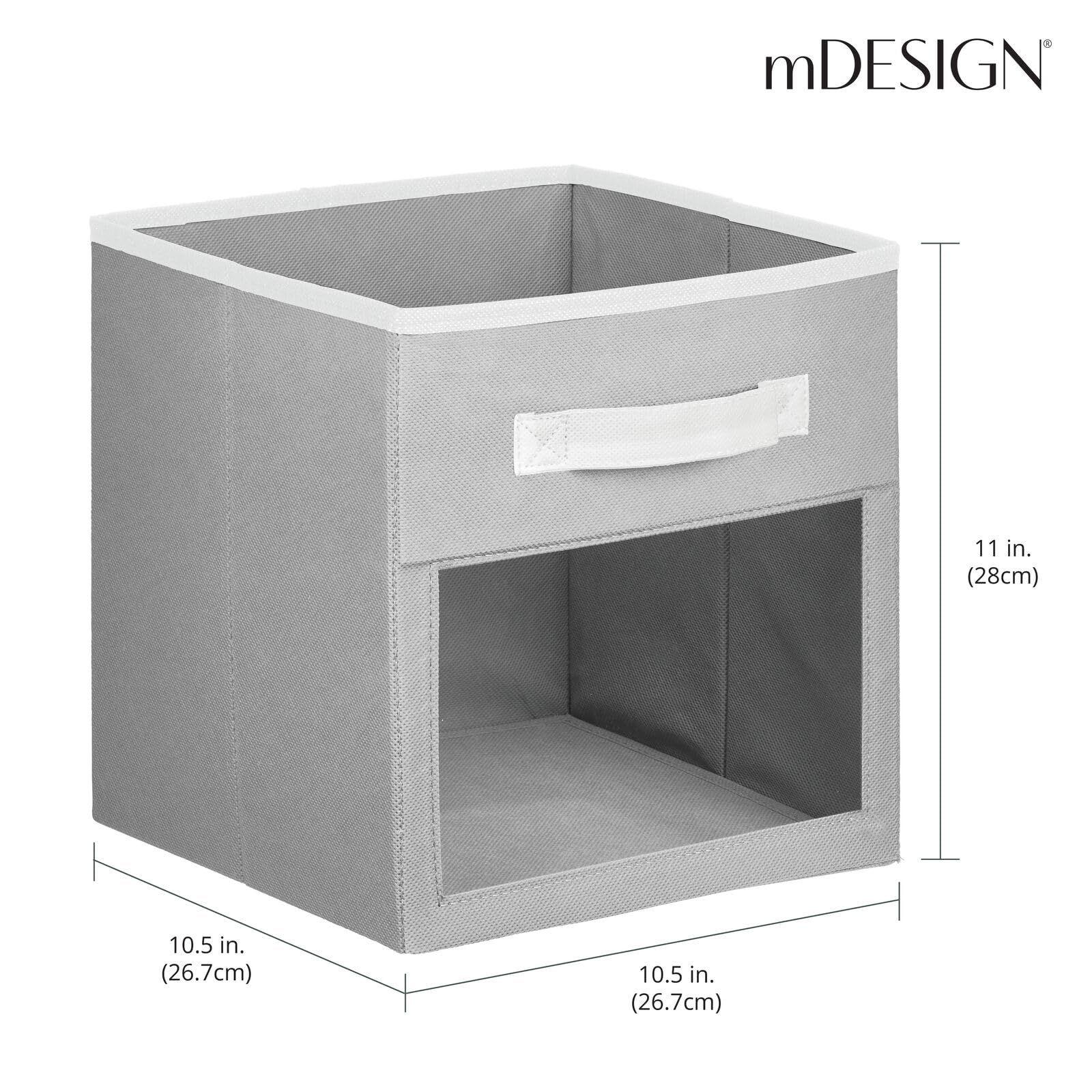mdesign collapsible-bin-gray-white saves space when not in use.