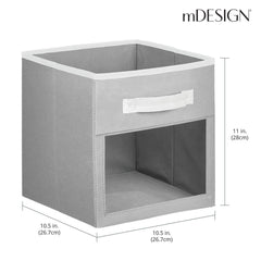 mdesign collapsible-bin-gray-white saves space when not in use.