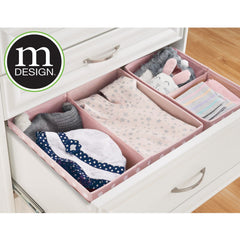 mDesign pink polka dot bin set of 2 shown for quick sorting.