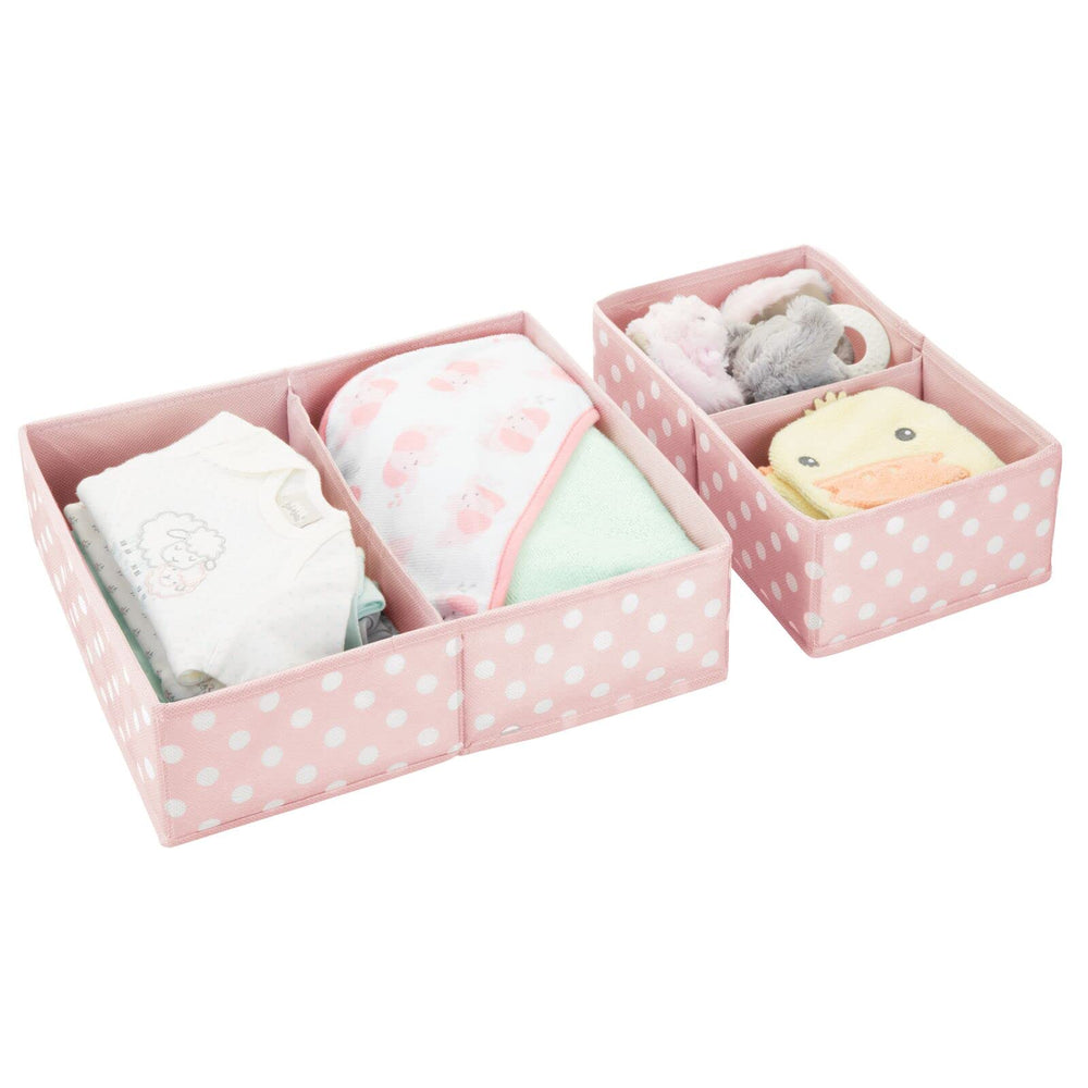 mDesign fabric drawer bin helps organize diapers and small clothes.