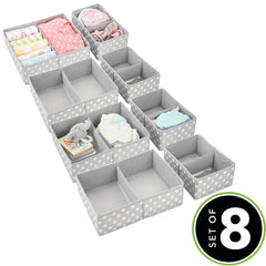 The mDesign fabric drawer organizer bin helps organize nursery essentials on dressers and shelves.
