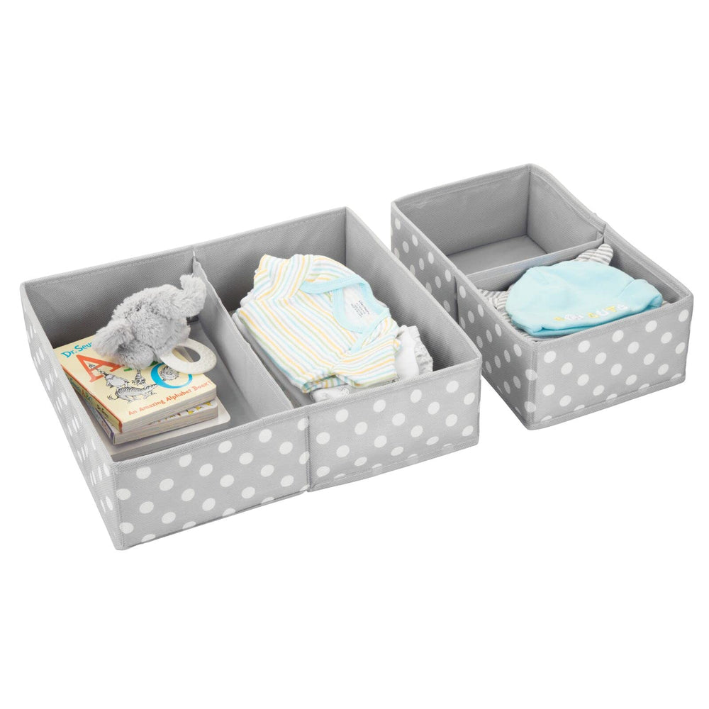 Gray and white polka dot pattern complements modern nurseries for mDesign storage.