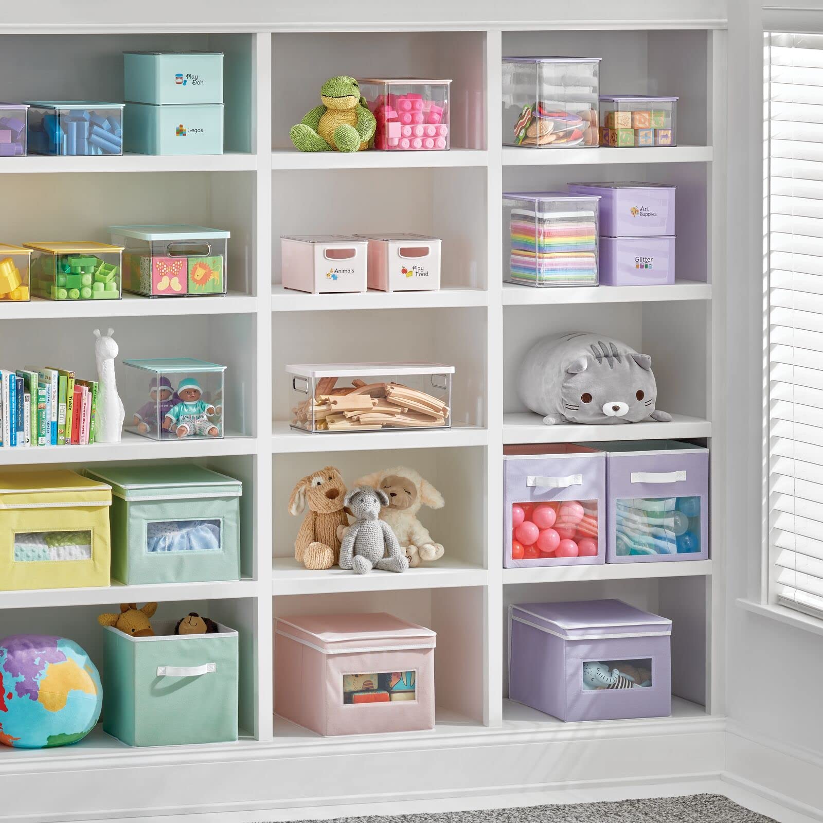 mdesign fabric bin collapsible design saves closet space when not in use.