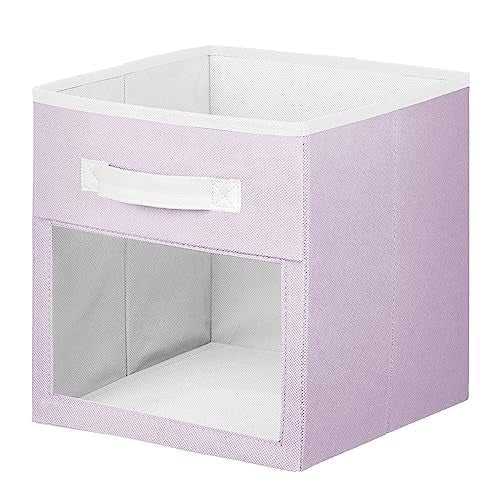 mdesign fabric nursery bin with front handle and window for easy access storage.