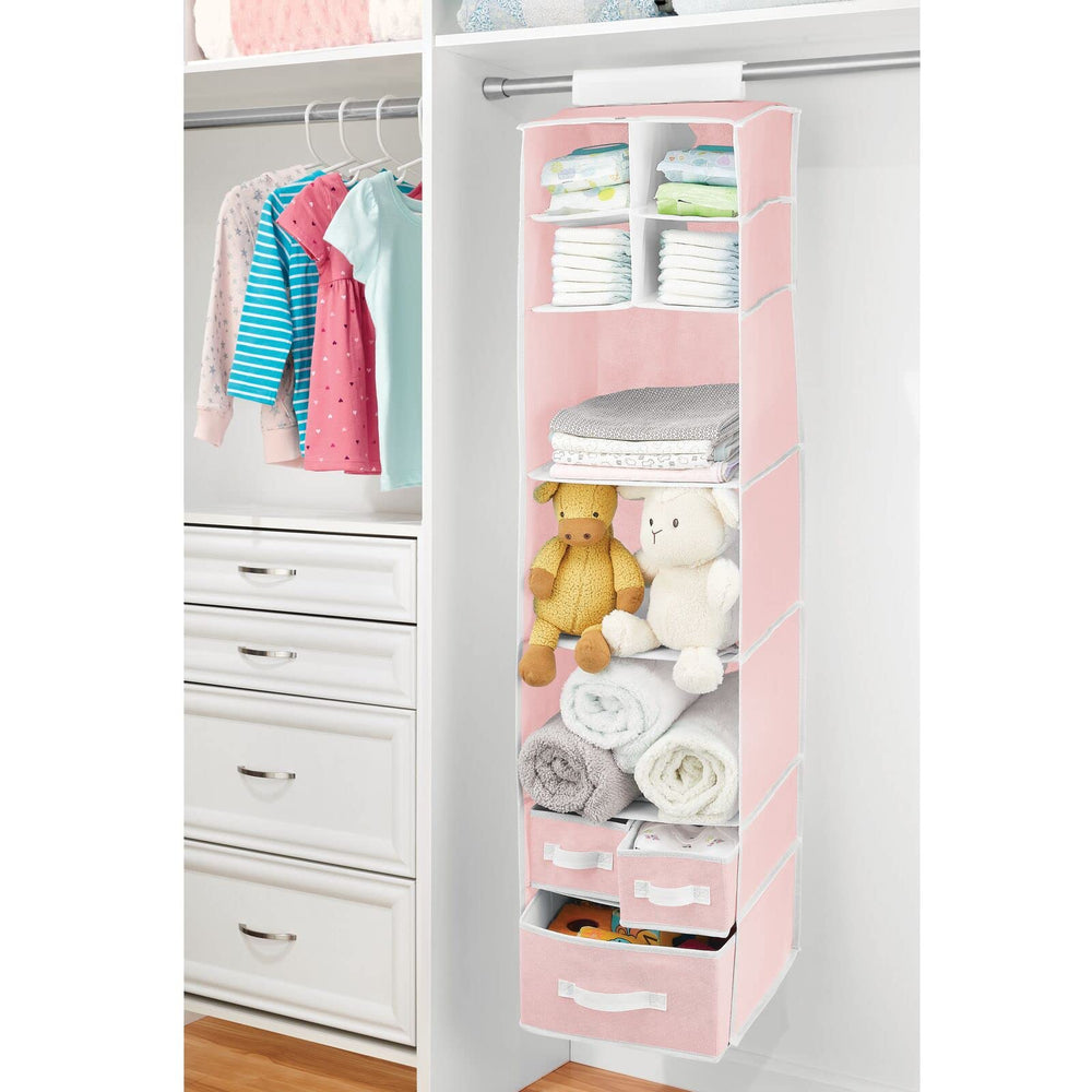 mDesign Jane Collection pink-white organizer mounted in closet adds stylish storage.