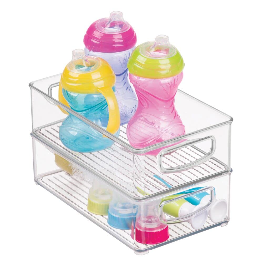 mdesign ligne collection clear bin with handles ideal for under-sink closet storage