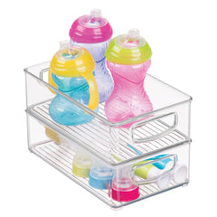 mdesign ligne collection clear bin with handles ideal for under-sink closet storage