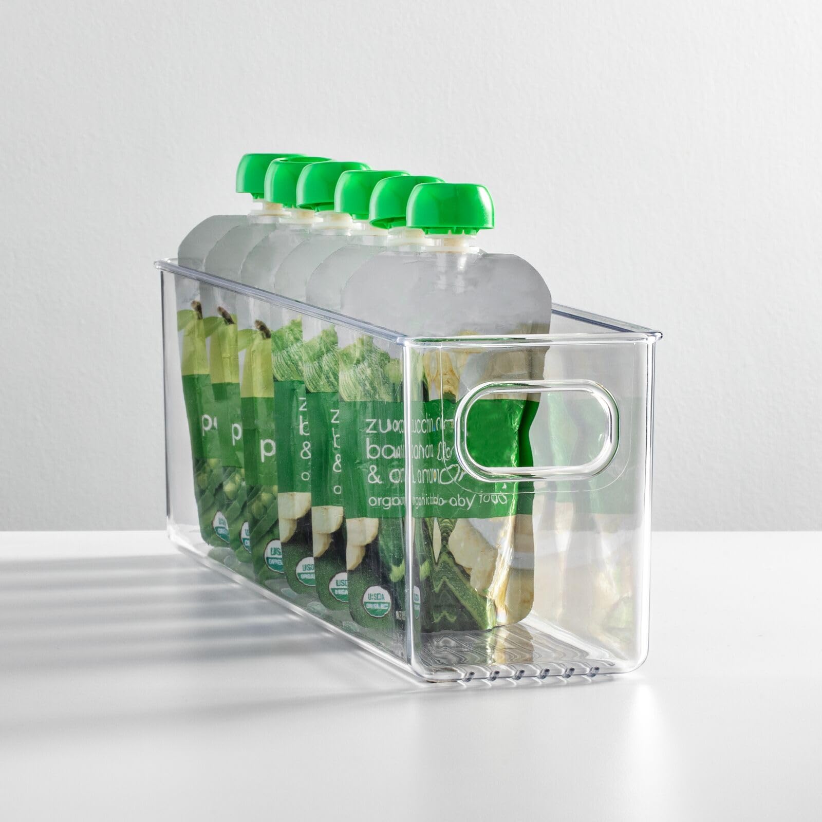 mDesign pantry kitchen organization bin clear plastic for clutter-free shelves.
