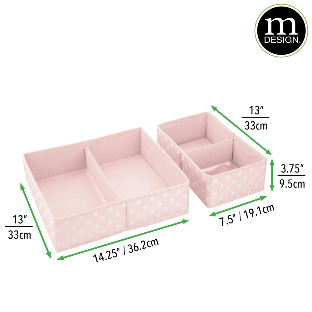 mDesign pink polka dot bin in a dresser drawer showing compact storage.
