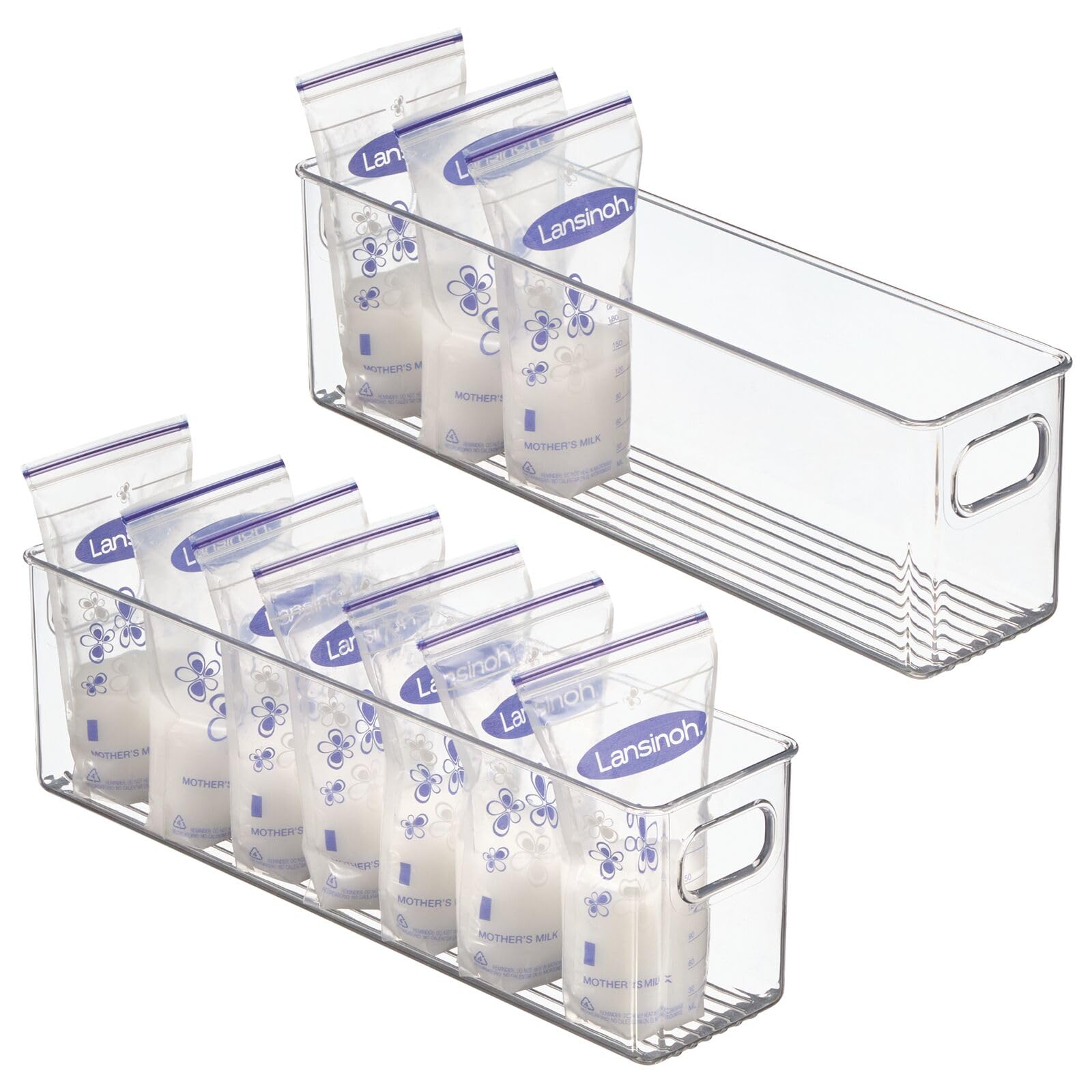 mDesign plastic long storage organizer with side handles for easy carrying and quick access.