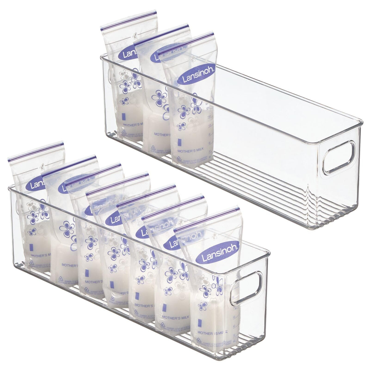 mDesign plastic long storage organizer with side handles for easy carrying and quick access.
