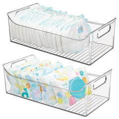 mdesign portable nursery storage caddy clear handles stores diapers and wipes within reach