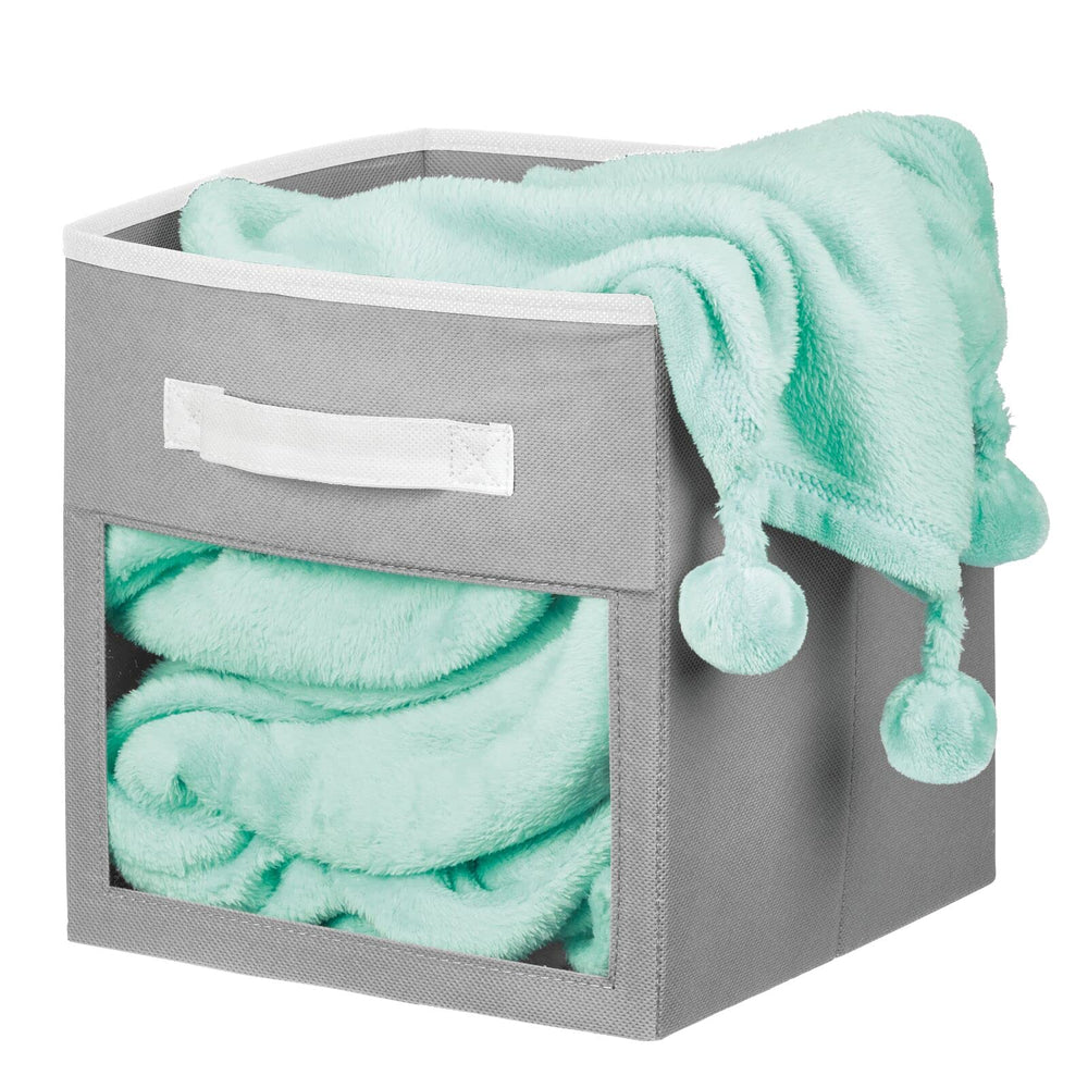 mdesign reinforced-base bin maintains shape on shelves for sturdy organization.