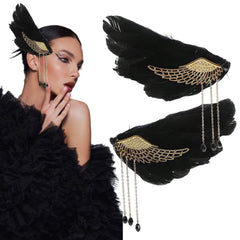 mdgfge black feather hair clip angel-wing closeup for wedding styling