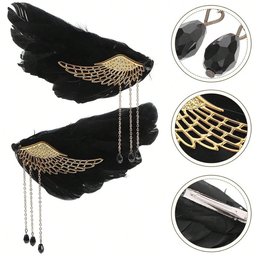 mdgfge black feather hair clip worn in elegant updos
