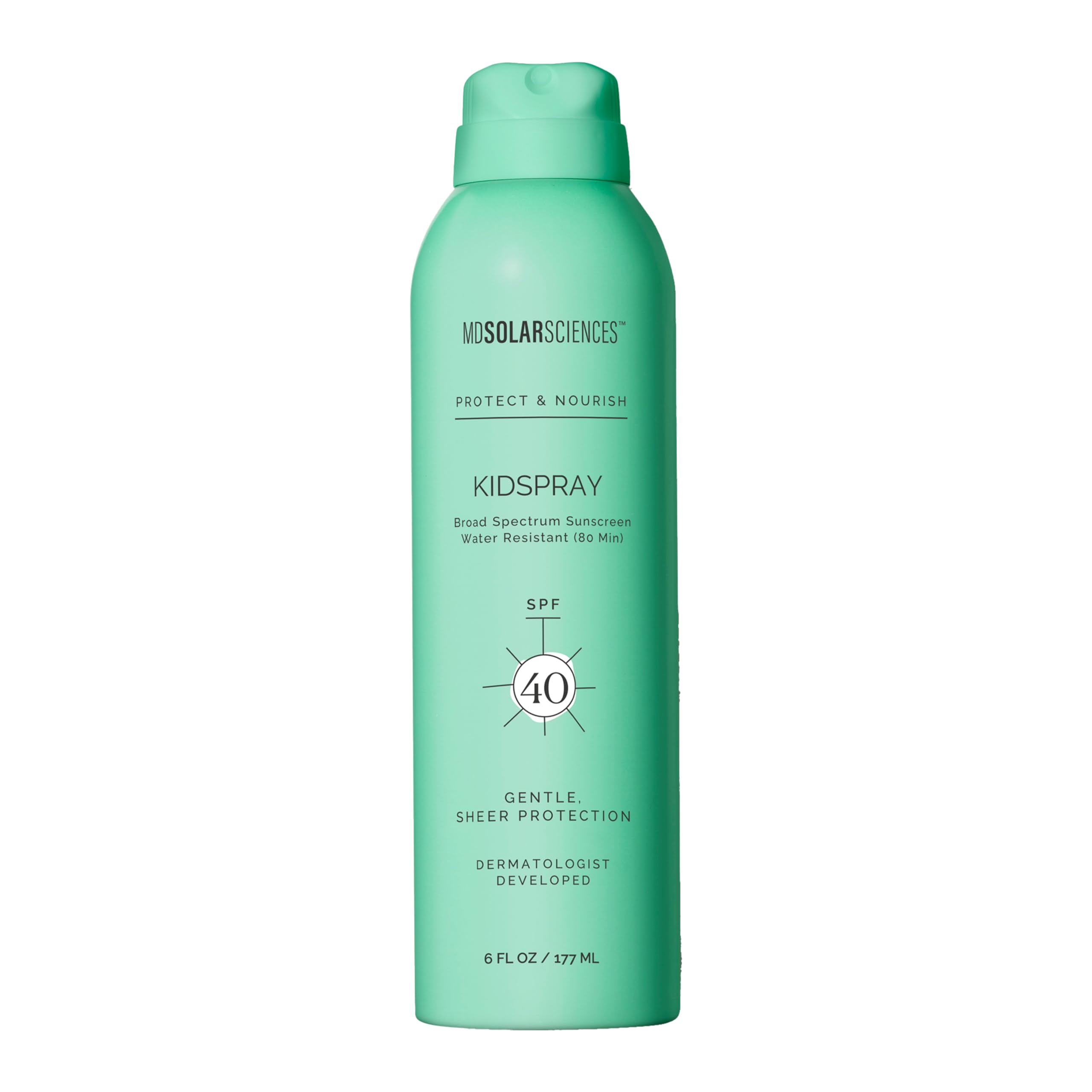 MDSolarSciences KidSpray 360-degree spray bottle for quick, even coverage on active kids.