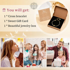 Mealguet 18k gold-plated cross with pearls on bracelet; elegant gift