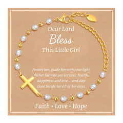 Mealguet baby baptism cross bracelet close-up with pearl accents for delicate keepsake
