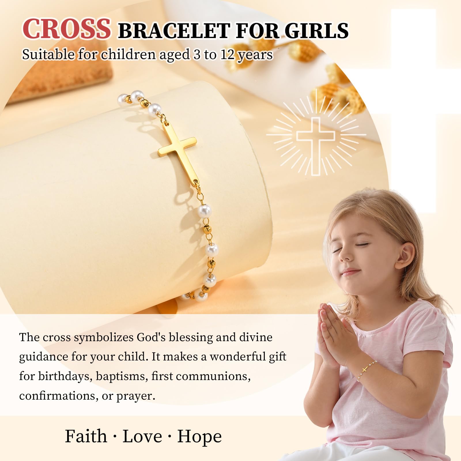 Mealguet first communion or baptism occasion-ready bracelet on a child's wrist