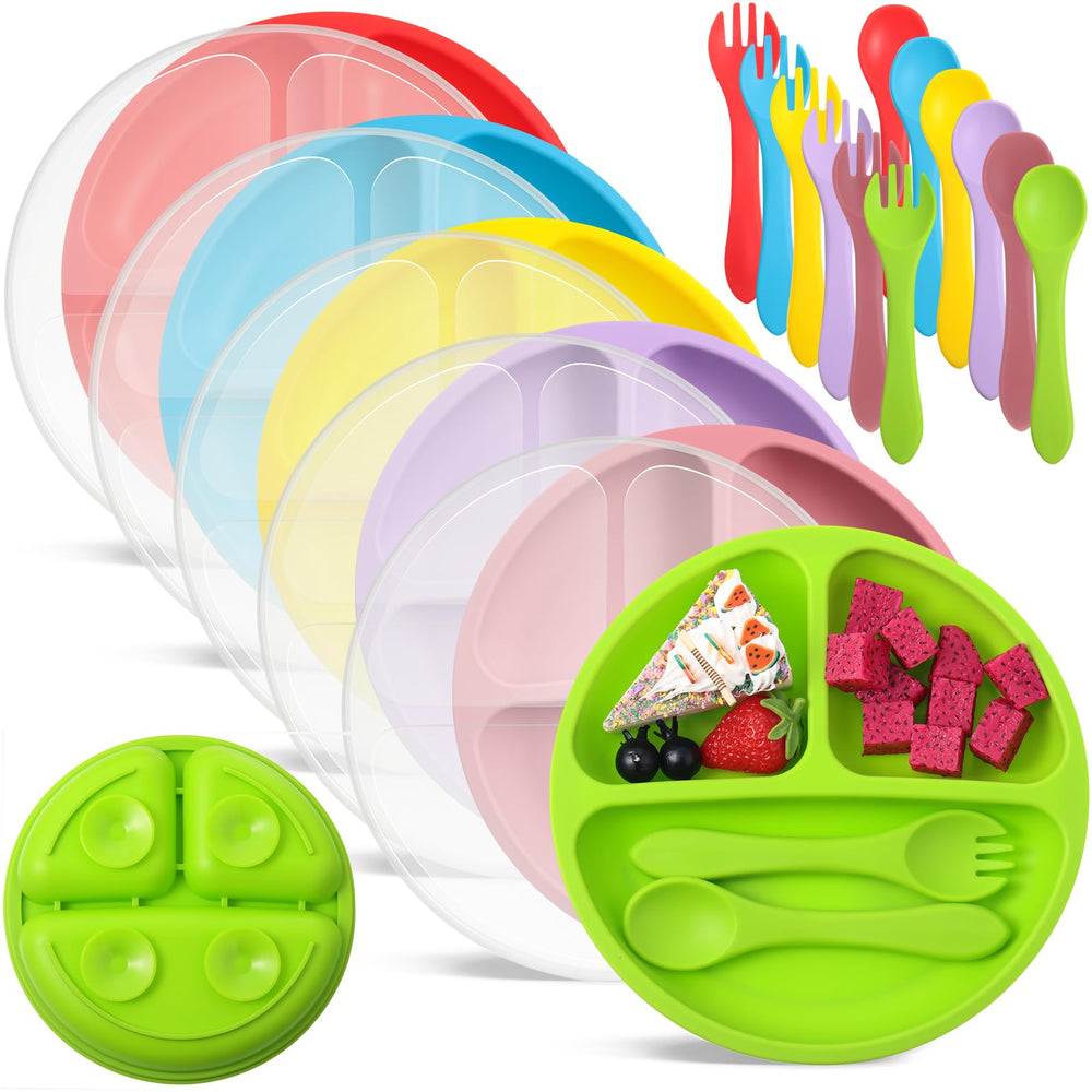 Meanplan 6-pack suction plates for toddlers with bright colors gripping surfaces securely