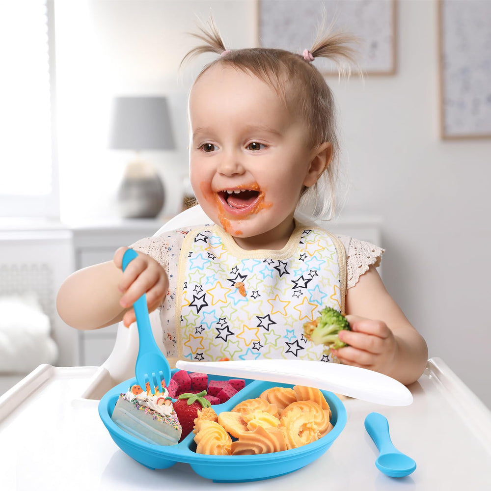 Meanplan plate with four suction cups prevents spills on flat surfaces