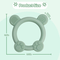Meartchy bear teether green front view aids grip and teething relief.
