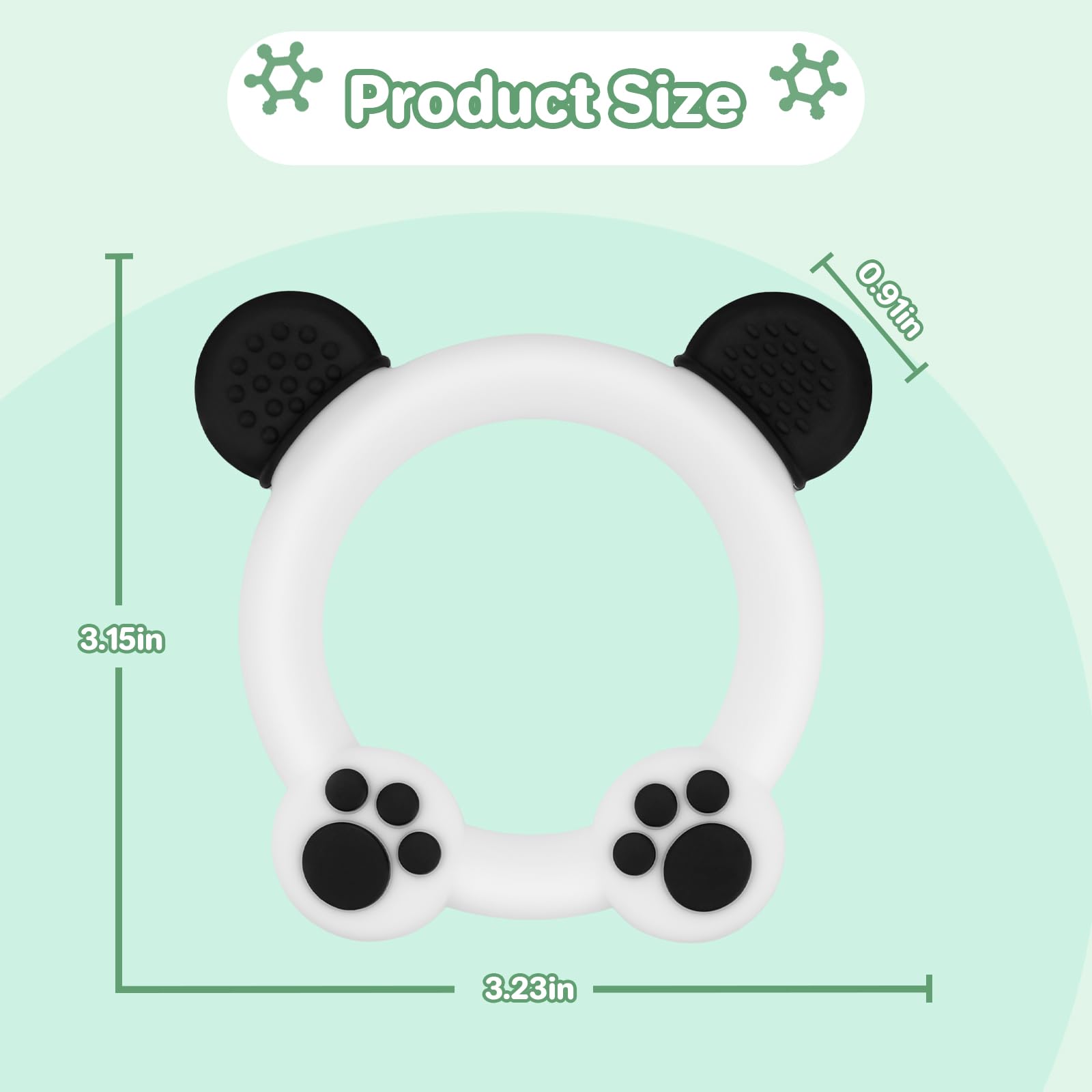 Meartchy bear teether green; colorful silicone teether promotes grasping and soothing.