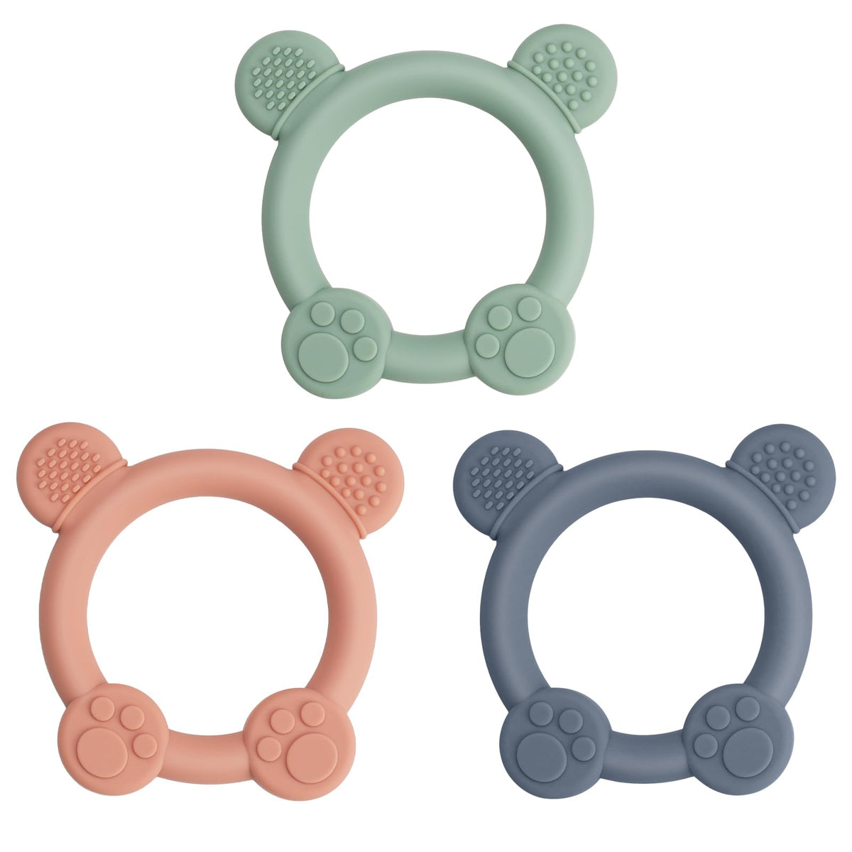 Meartchy bear teether pale pink front view for soothing gums and sensory play.