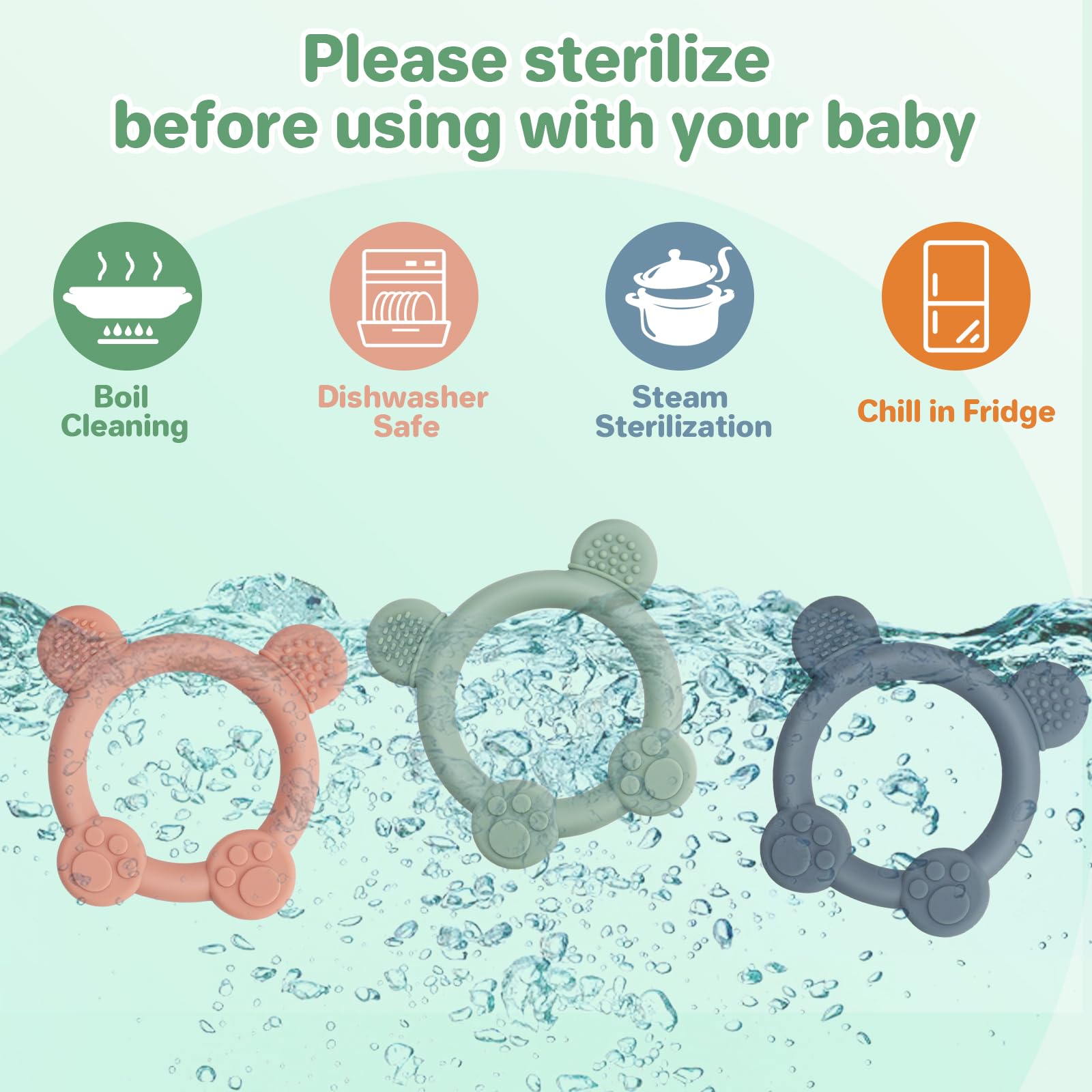 Meartchy bear teether soft silicone for gentle gnawing and comfort.
