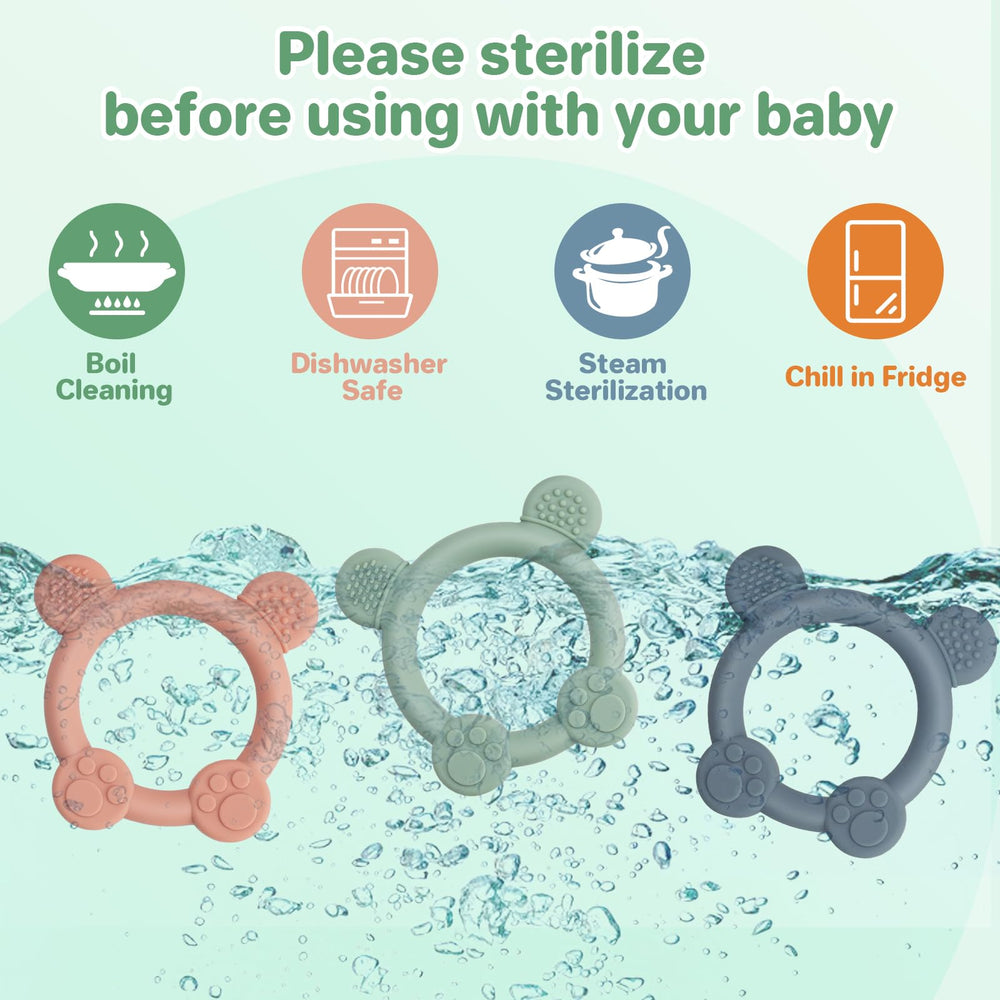 Meartchy bear teether soft silicone for gentle gnawing and comfort.