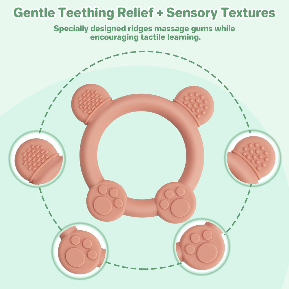 Meartchy bear teether textured surface close-up for safe chewing.