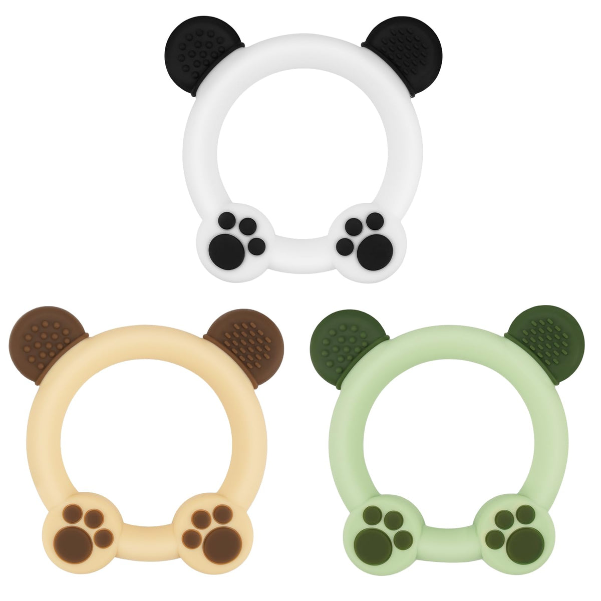 Meartchy bear teether white; safe silicone chew toy to soothe sore gums.