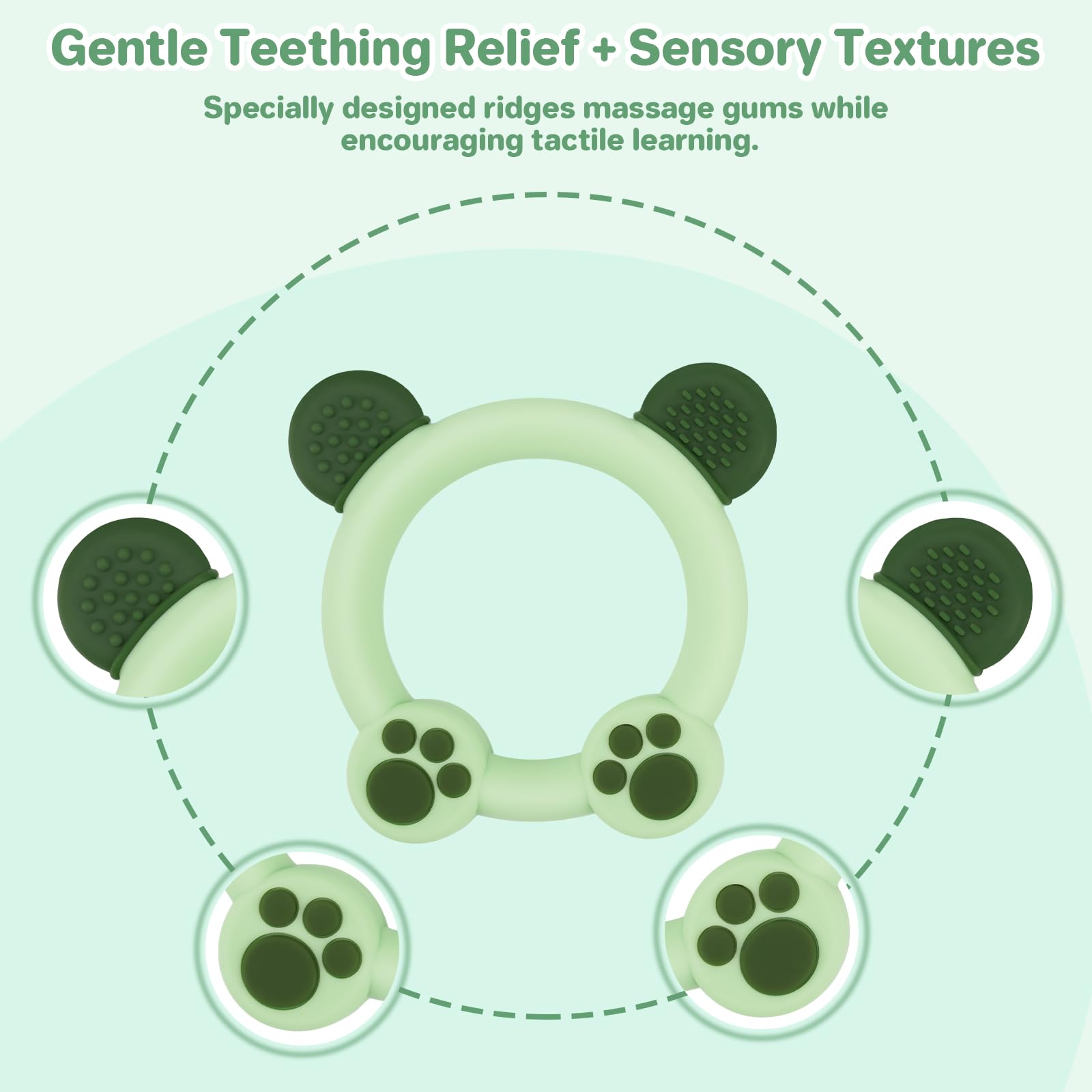 Meartchy silicone teether easy-clean; smooth surface for quick sterilization.