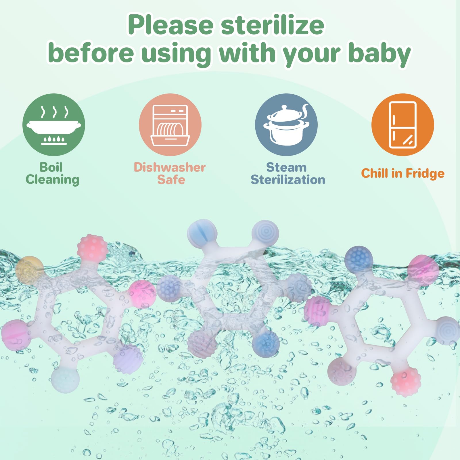 Meartchy teether heat-safe surface for easy sterilization and cleaning.