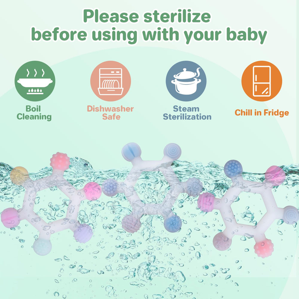 Meartchy teether heat-safe surface for easy sterilization and cleaning.