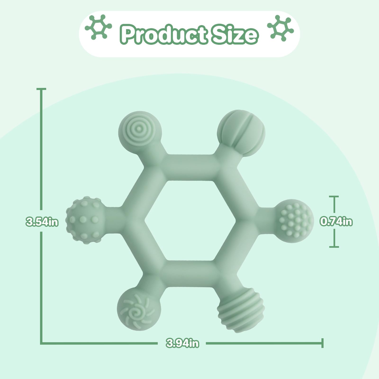Meartchy teething toy with diverse textures on soft nubs for gum relief
