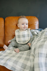 Mebie Baby bandana bib on baby shows unisex style and drool protection