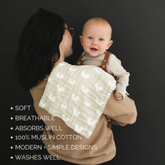 Mebie Baby burp cloths minimize messes during spits and dribbles.