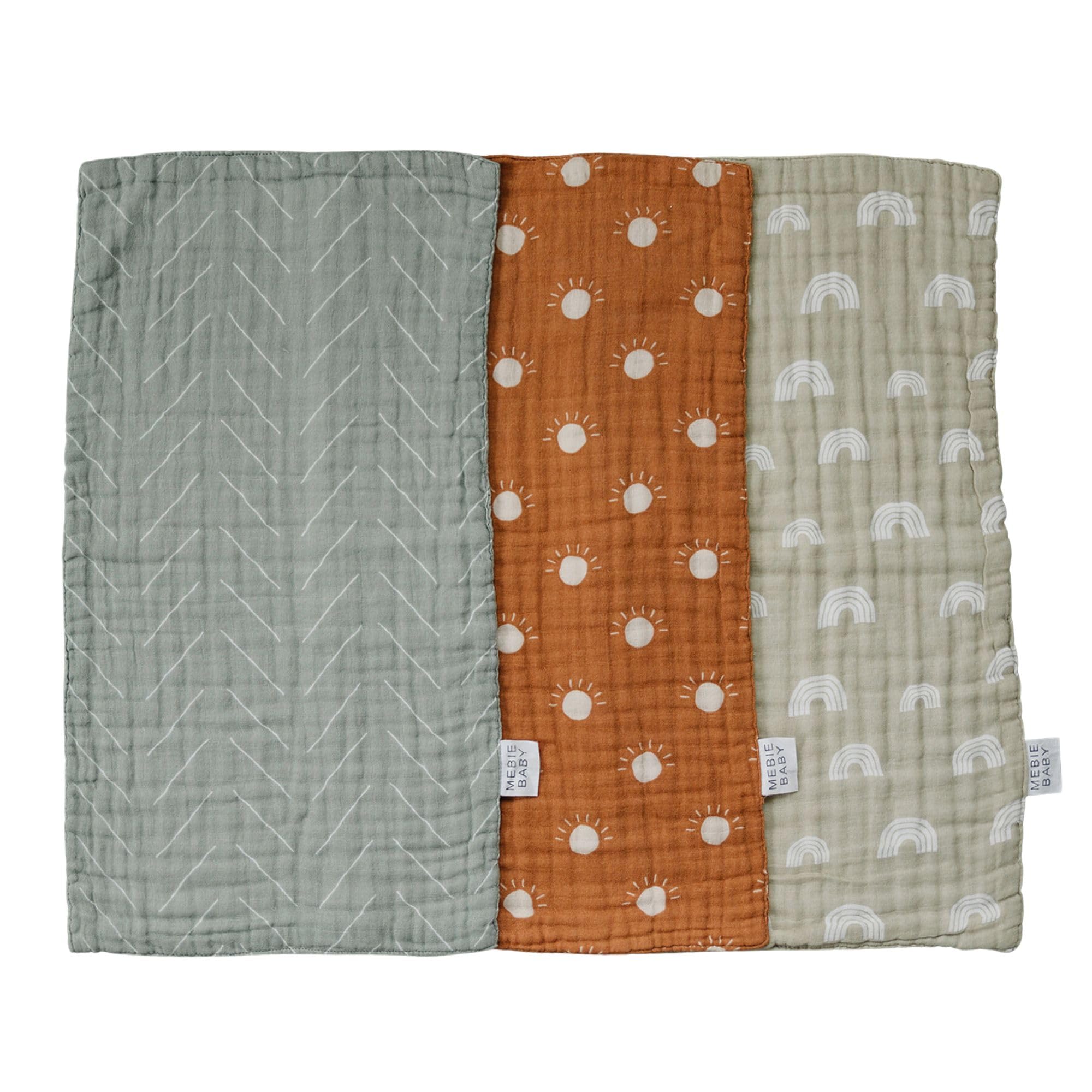 Mebie Baby burp cloths neutral-print for gentle daily protection.
