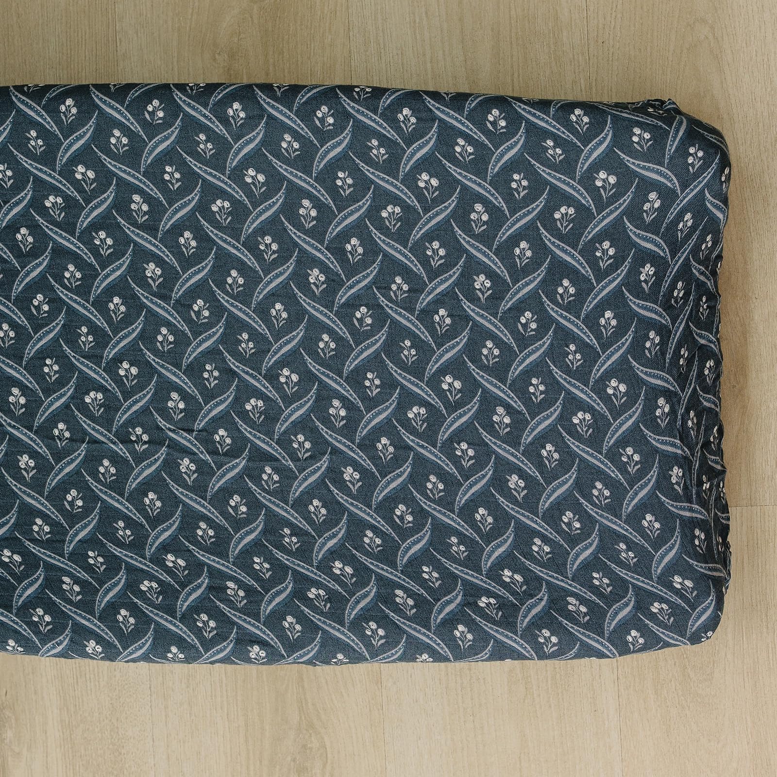 Mebie Baby Changing Pad Cover Navy Berry on a standard pad, soft muslin and easy to clean.