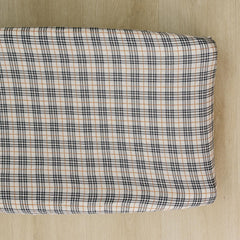 Mebie Baby changing pad cover in vintage plaid closeup shows soft muslin texture for baby skin.